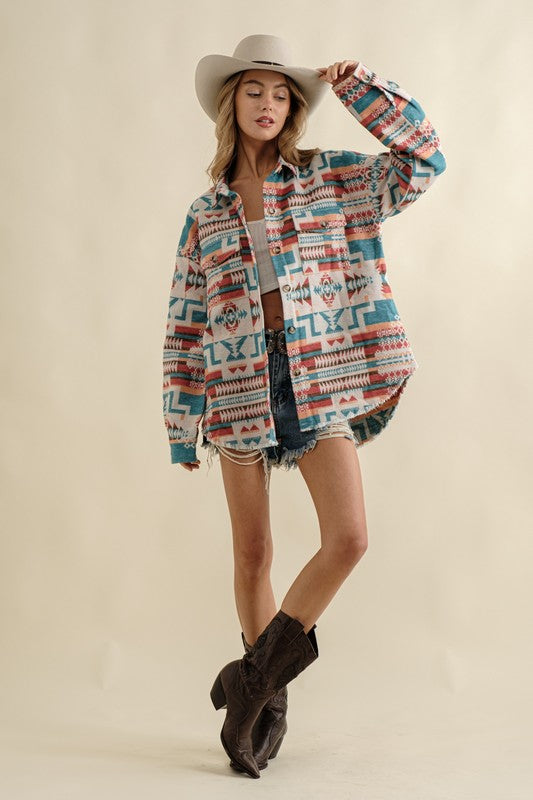 Frayed Aztec Shacket