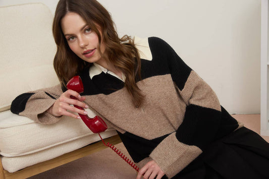 Contrast Collar Polo Sweater