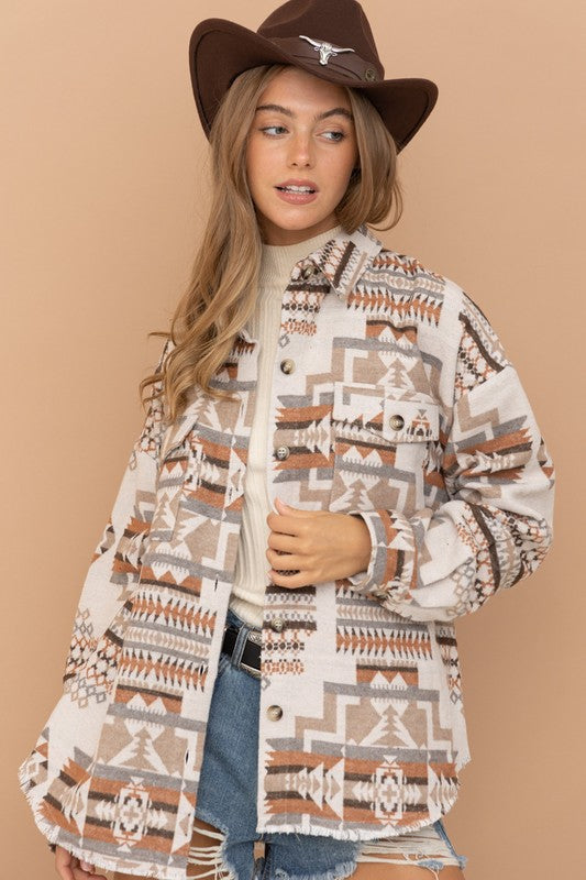 Frayed Aztec Shacket