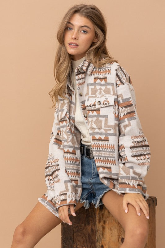 Frayed Aztec Shacket