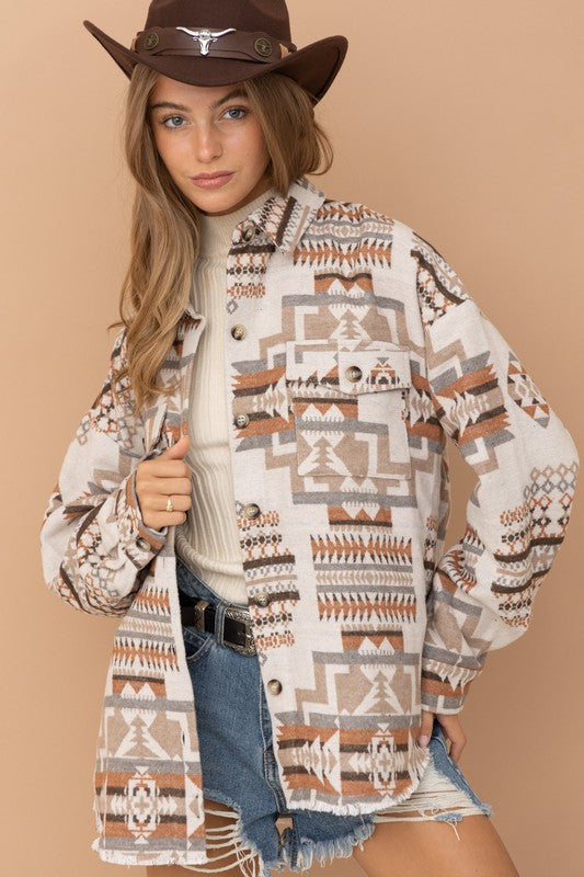 Frayed Aztec Shacket