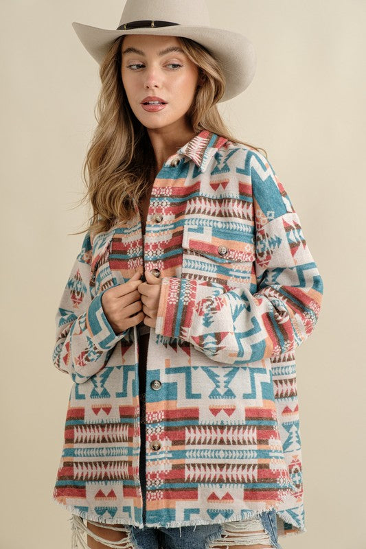 Frayed Aztec Shacket