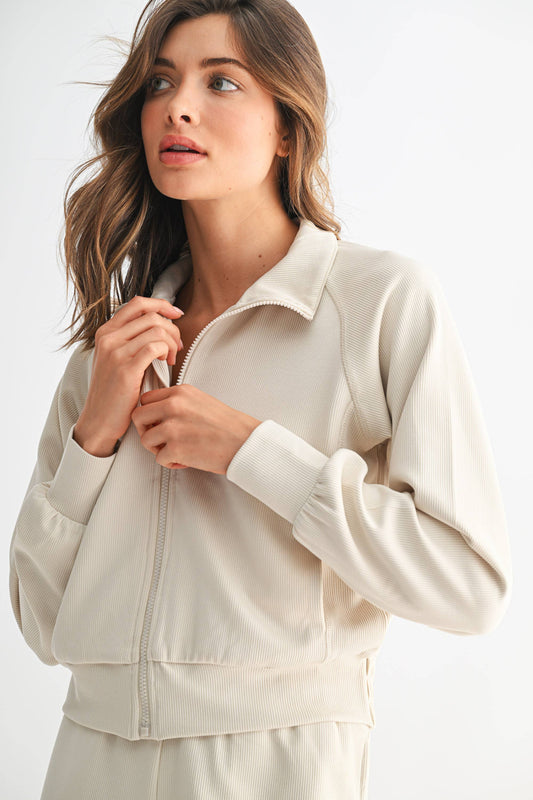 Luxe Sand Wash Rib Zip Jacket