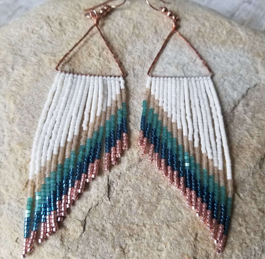 Turquoise Ocean Beaded Fringe Earrings