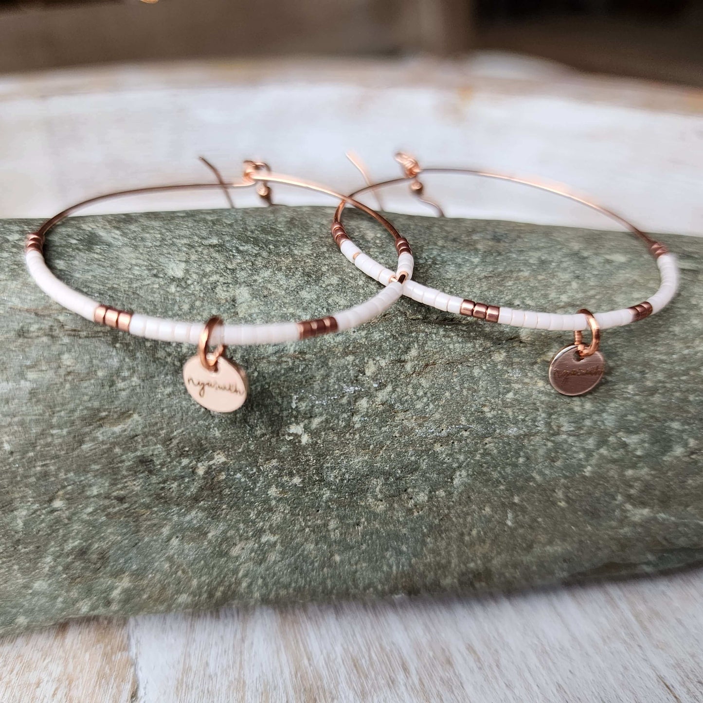 Blush White Beaded Hoop Earrings