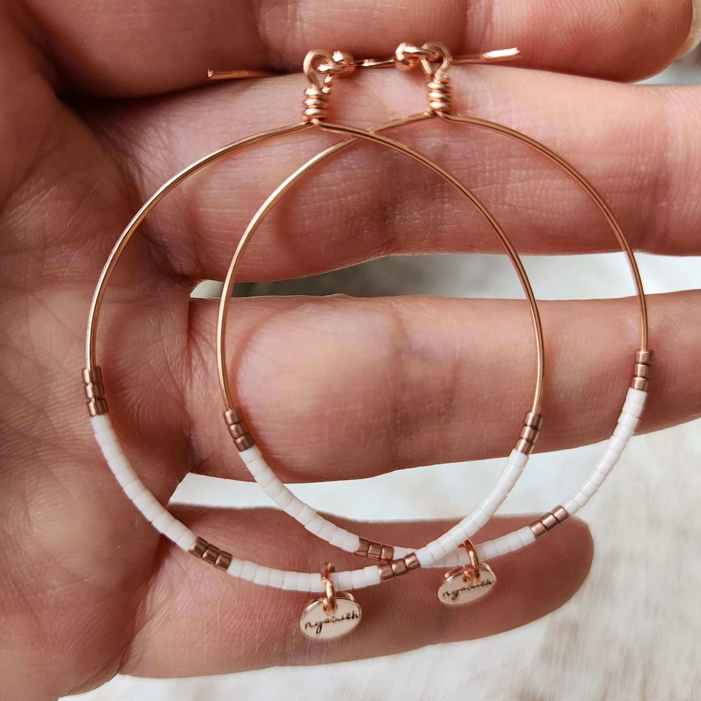 Blush White Beaded Hoop Earrings