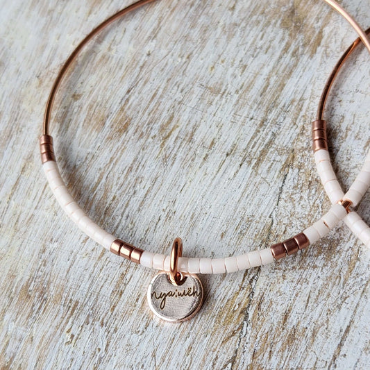 Blush White Beaded Hoop Earrings