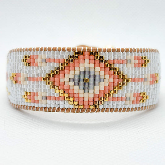 coral sands dream catcher pearl beaded bracelet front view 2