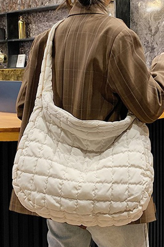 Beige Quilted Zipper Large Jennie Shoulder Bag