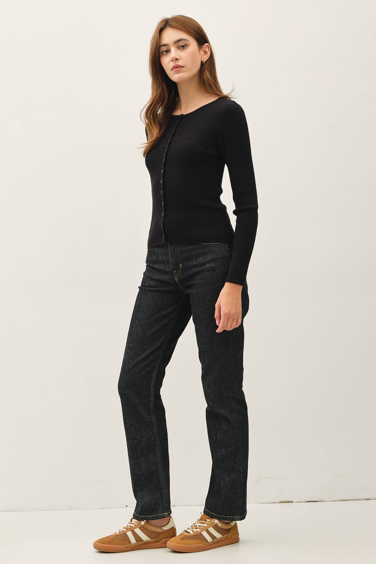 Essential Ribbed Button Up Top