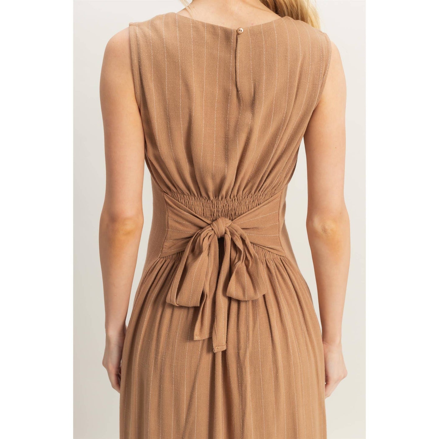 Striped Rayon Linen Side Slit Maxi Dress