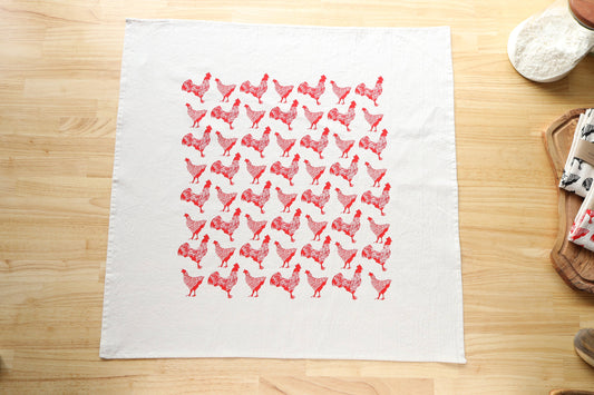 Chicken Kitchen Towel, Handprinted Chicken Tea Towel