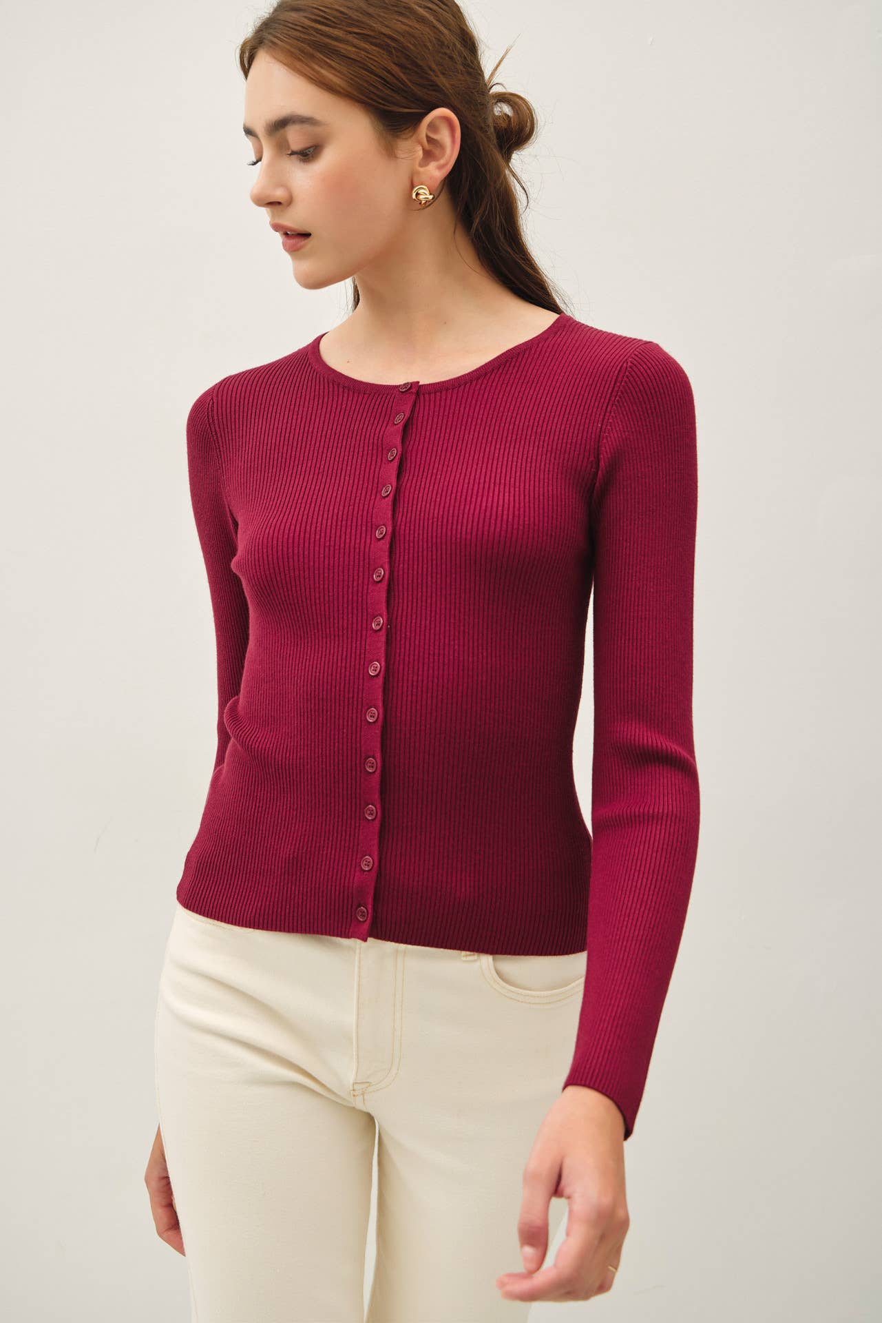 Essential Ribbed Button Up Top