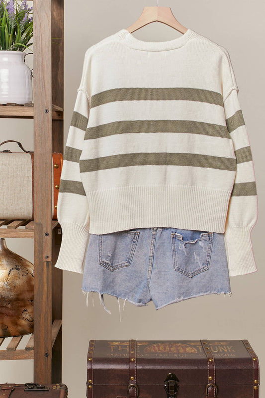 Striped V Neck Knit Cardigan