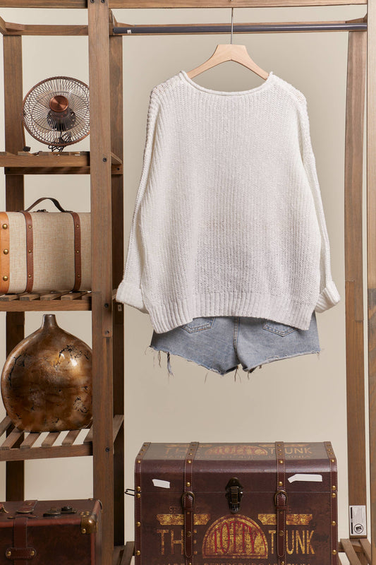 Ripped Neck Loose Fit Sweater