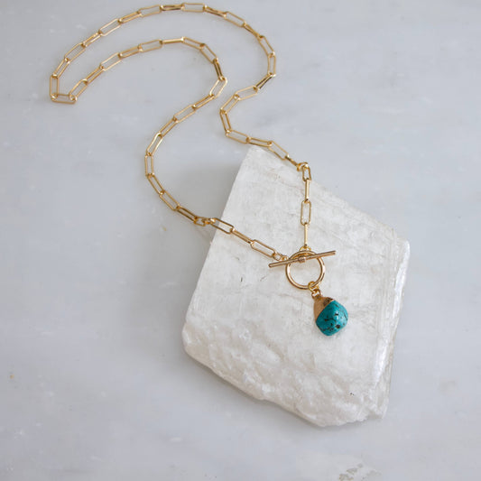 Turquoise Nugget Paperclip Toggle Necklace