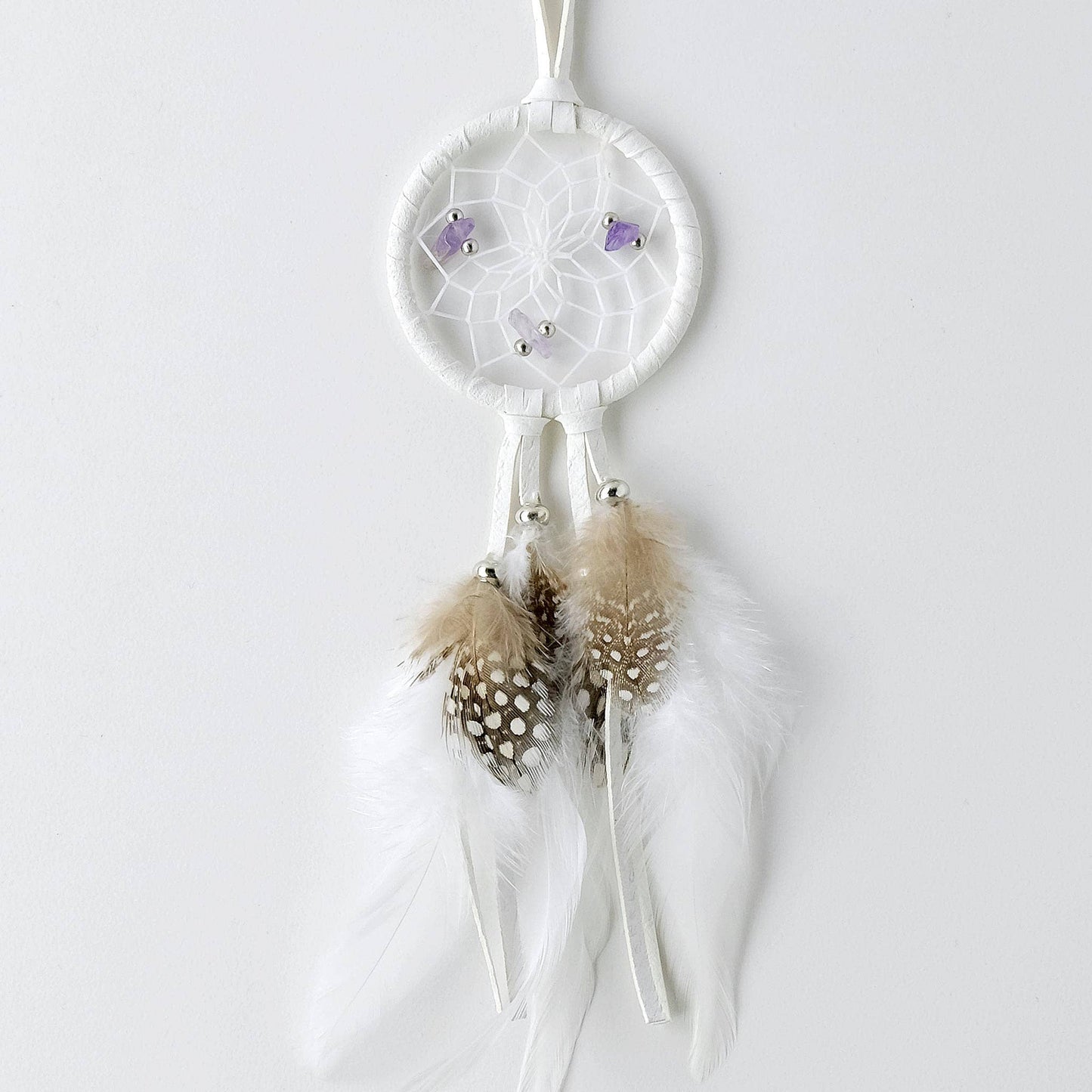 2” White Dream Catcher with Semi-precious Stones