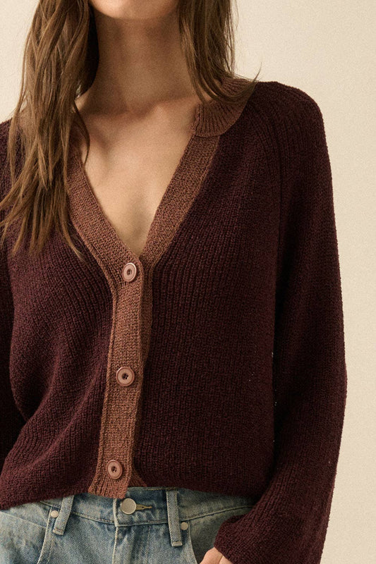 Ribbed Knit Contrast Cardigan Sweater