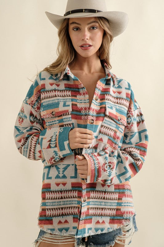 Frayed Aztec Shacket
