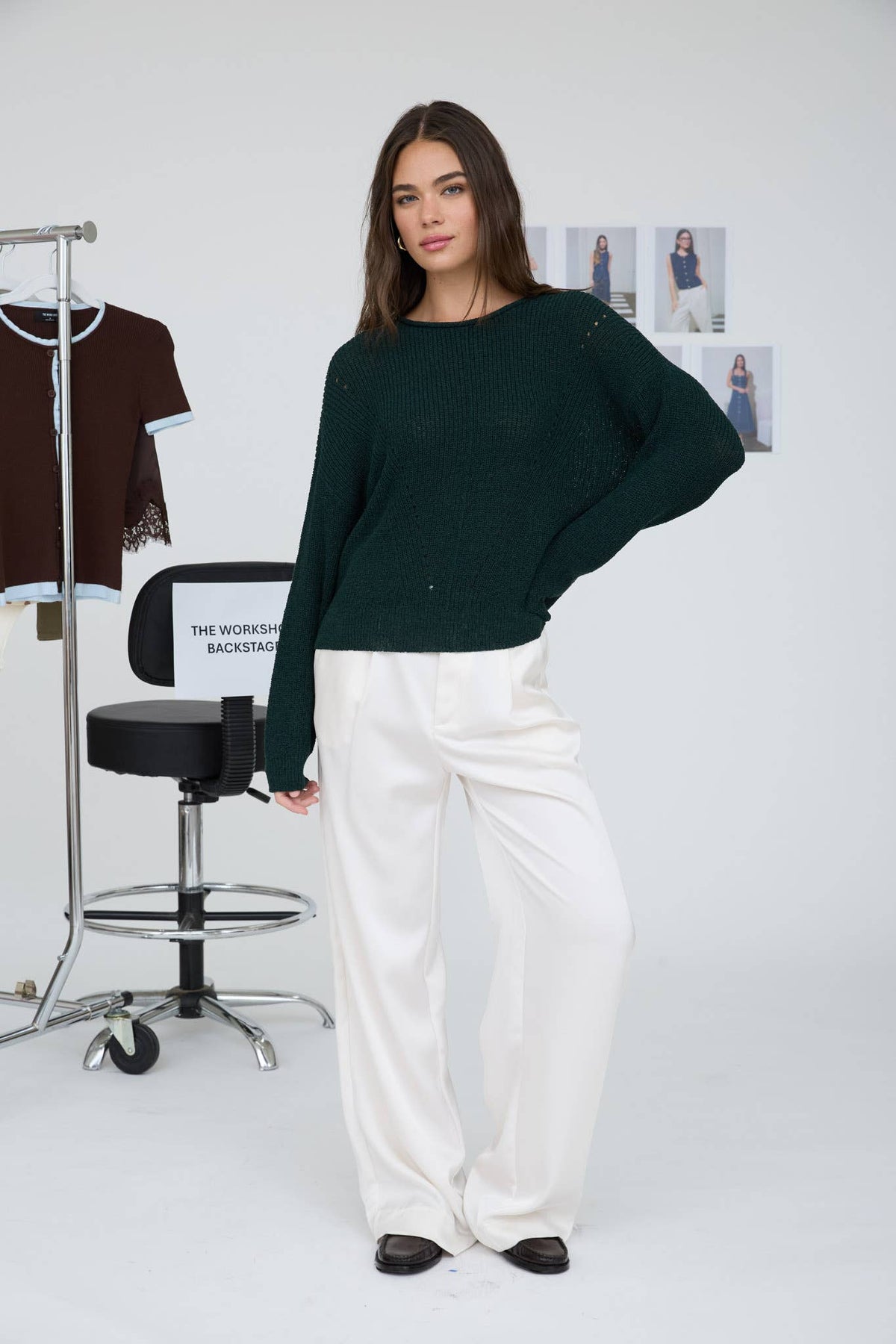 POINTELLE V STITCH ROLLED EDGE KNIT SWEATER (PRE-ORDER)