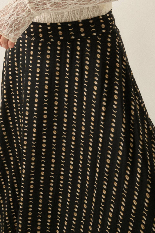 Moon-Print Satin A-Line Maxi Skirt