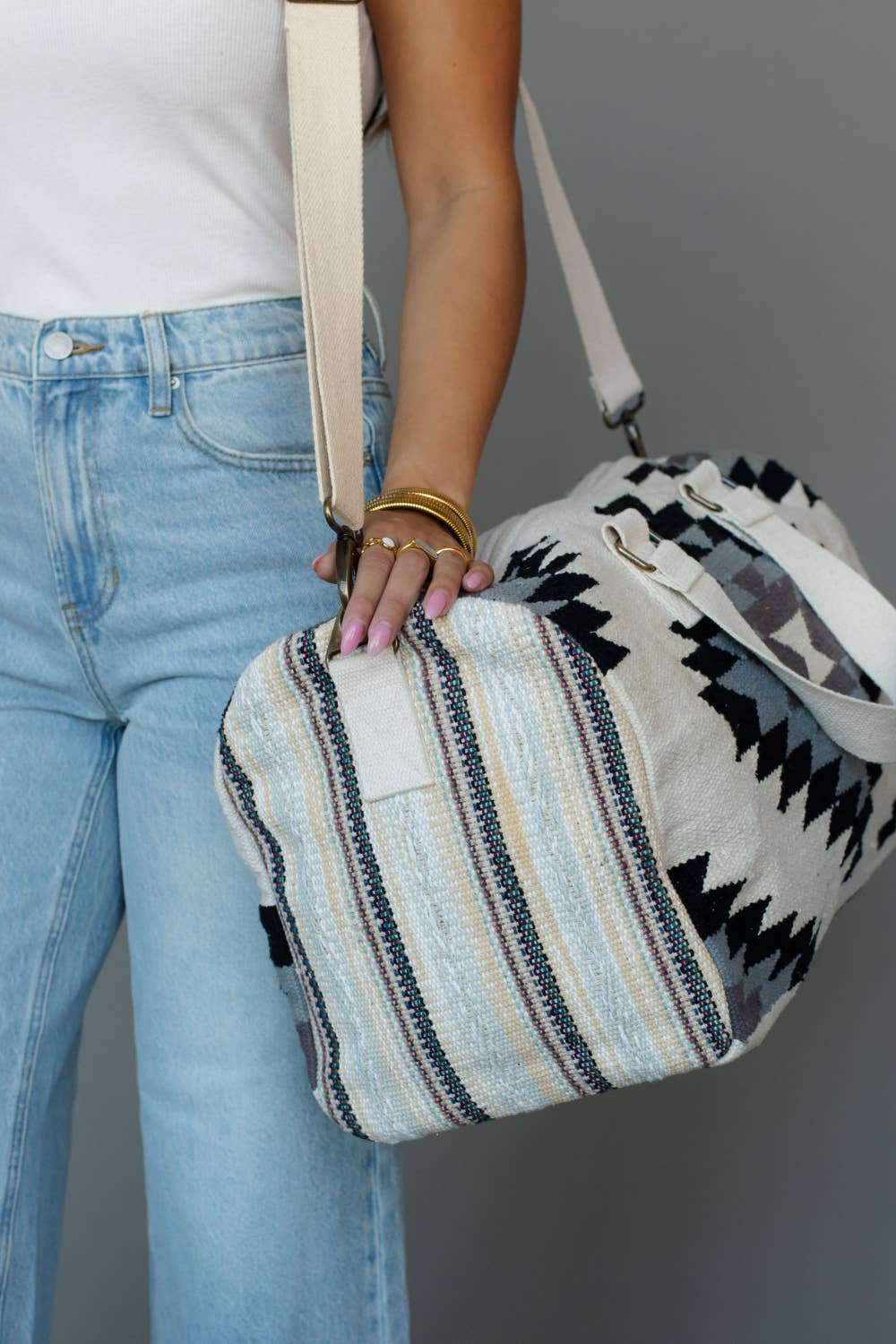 White, Black & Lt. Blue Western Duffel