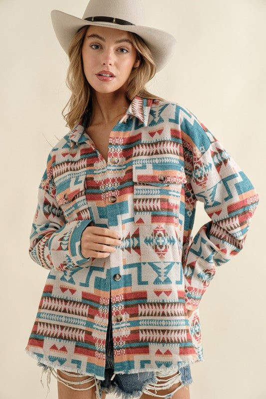 Frayed Aztec Shacket