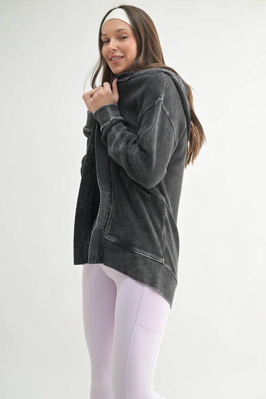 Cozy Waffle Knit Mineral-Washed Cardi