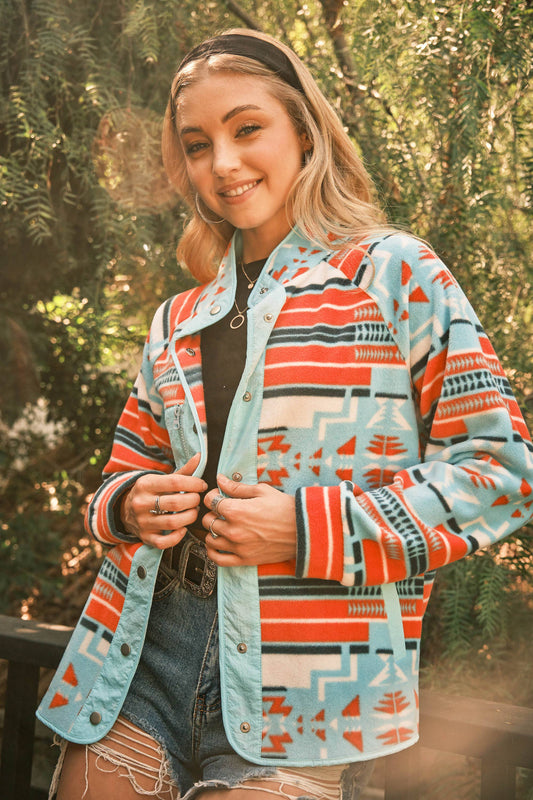 Cozy Aztec Fleece Print Outdoor Jacket