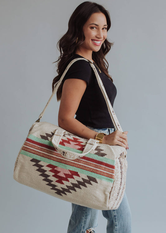 Beige, Brown & Red Aztec Duffel