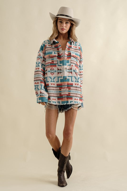 Frayed Aztec Shacket