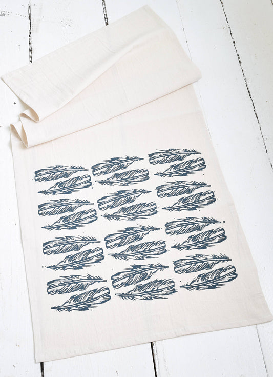Block Feathers Tea Towel - Organic Cotton - Navy Blue