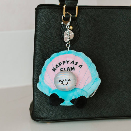 Clam Plush Bag Charm Cute "Happy As A Clam" Toy Funny Gift