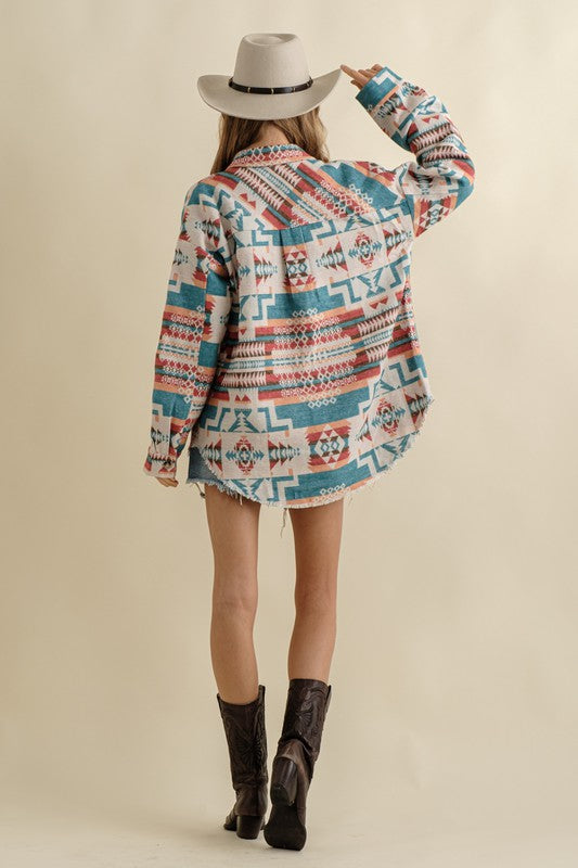 Frayed Aztec Shacket