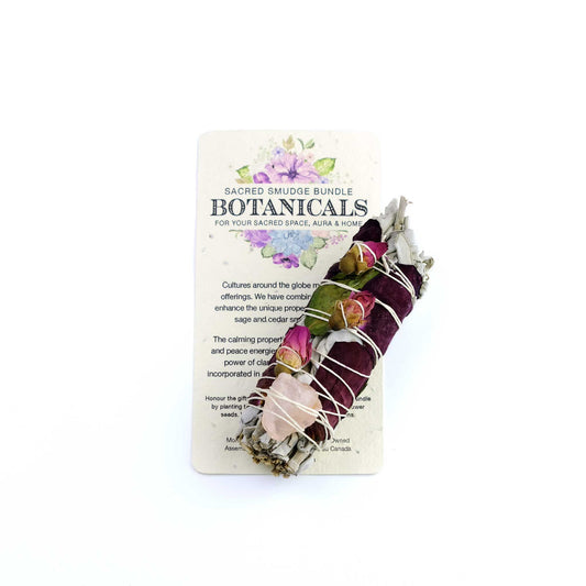 Botanical Small Sage Smudge Bundle with Rose Quartz