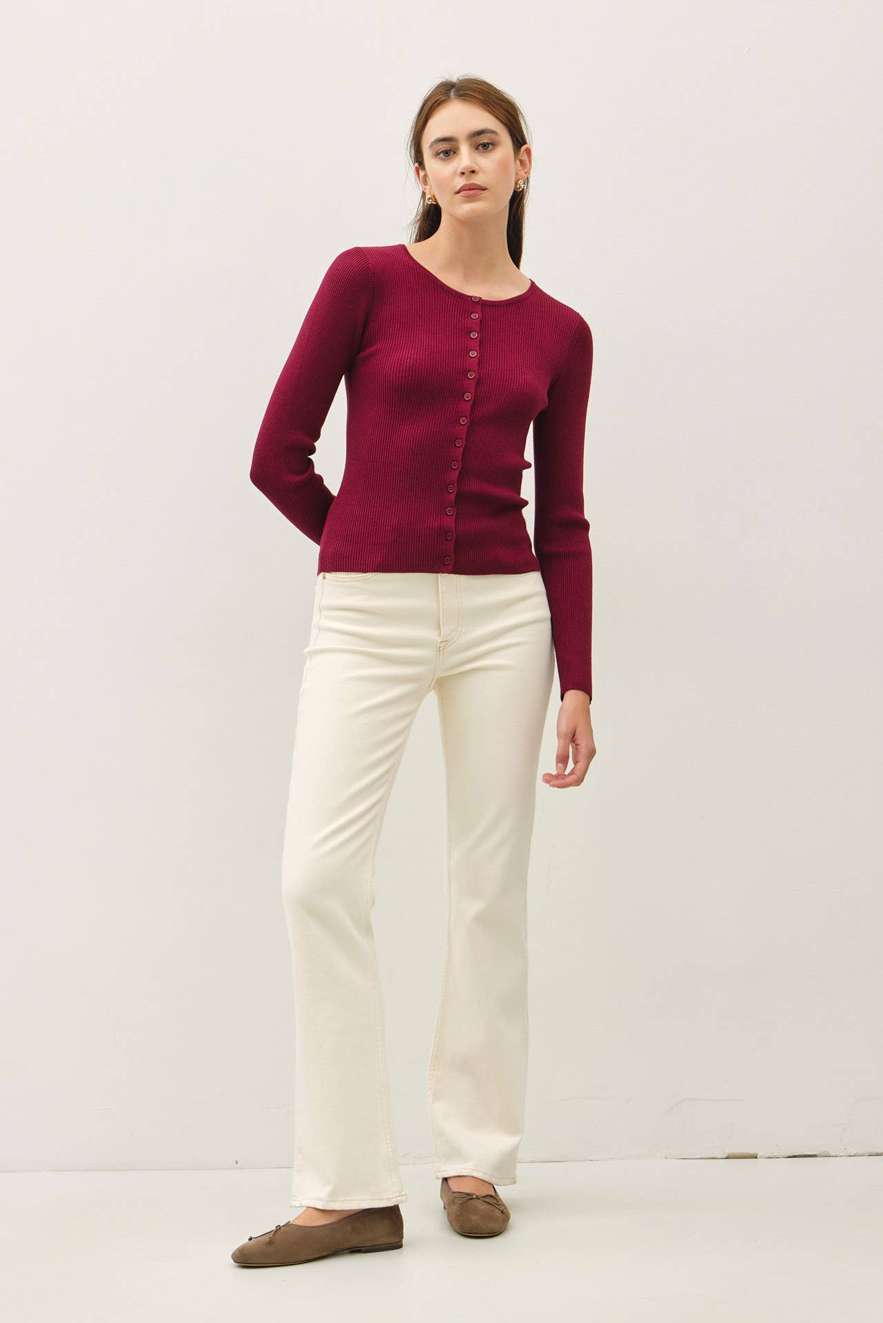 Essential Ribbed Button Up Top