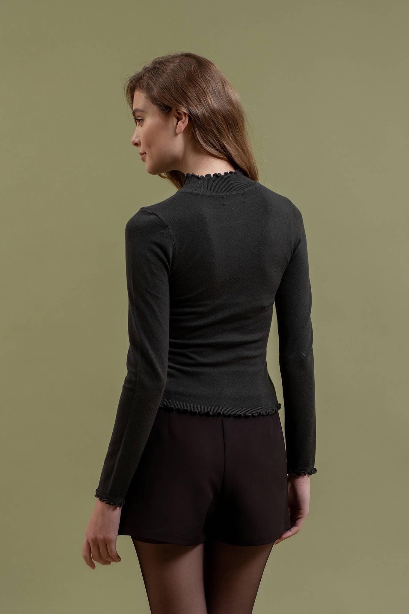 Lettuce Trim Mock Neck Sweater