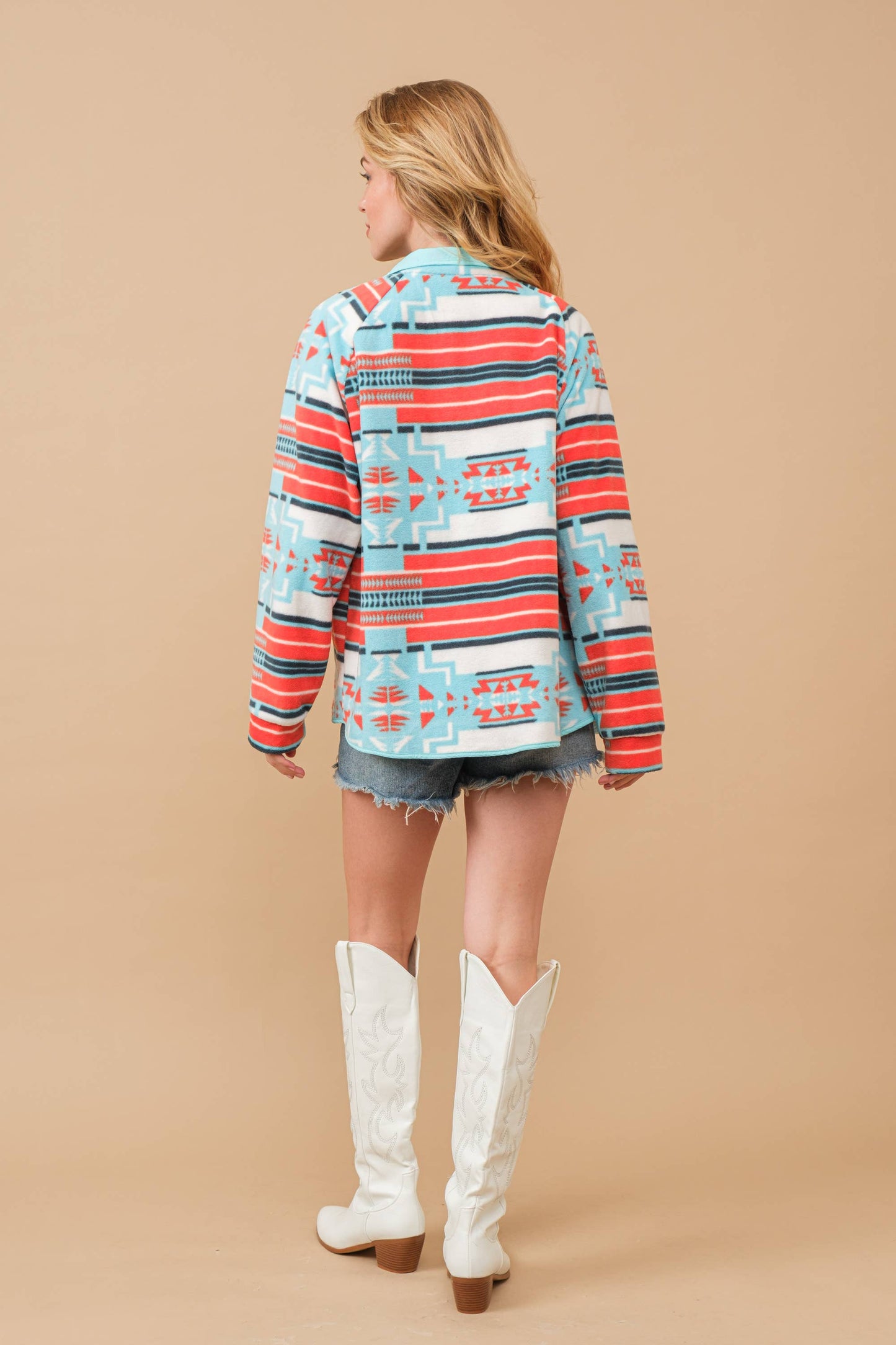Cozy Aztec Fleece Print Outdoor Jacket