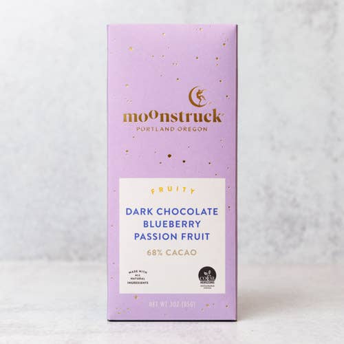 Fruity
Dark Chocolate Blueberry Passion Fruit Bar