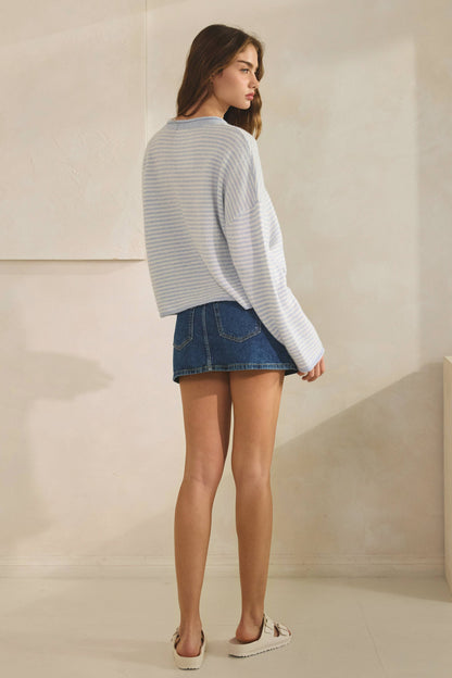 Striped Roll Up Neck Sweater