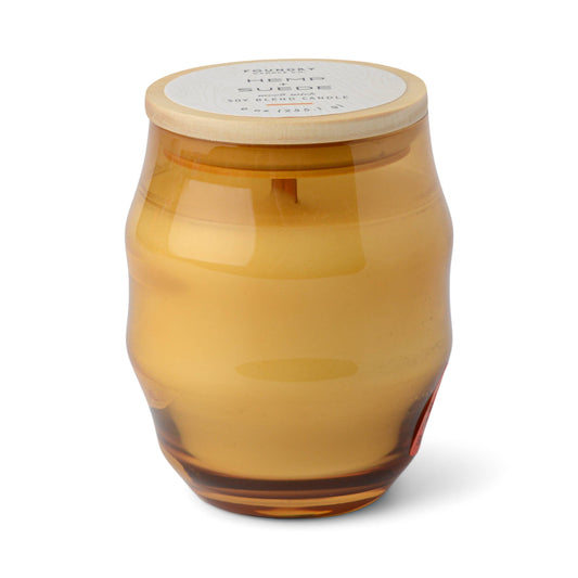 9 Oz Curvy Tinted Glass Candle Hemp + Suede with Lid