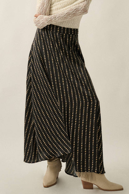 Moon-Print Satin A-Line Maxi Skirt