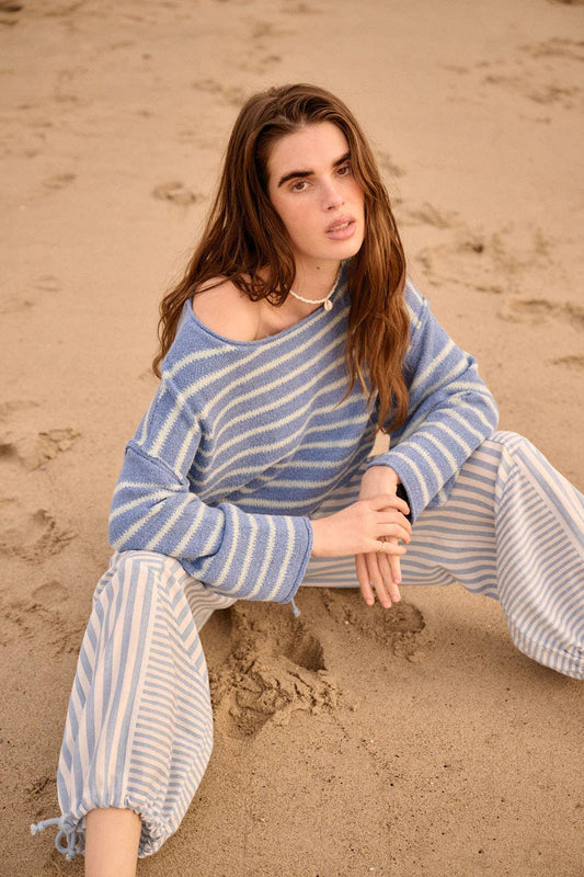 Striped Textured Knit Oversized Sweater
