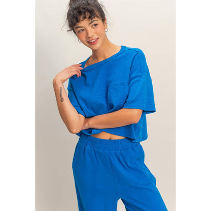 Boxy Crew Neck Top With Pocket