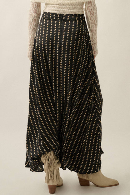 Moon-Print Satin A-Line Maxi Skirt