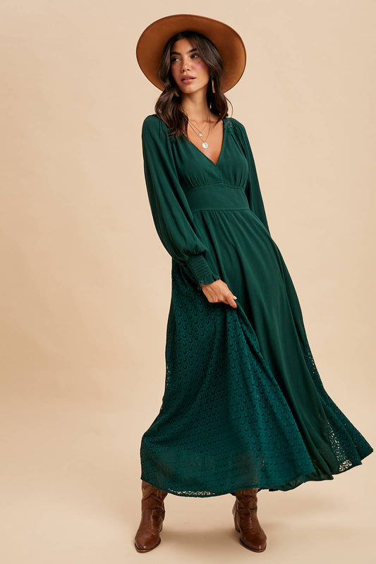 Lace Panel V Neck Maxi Dress