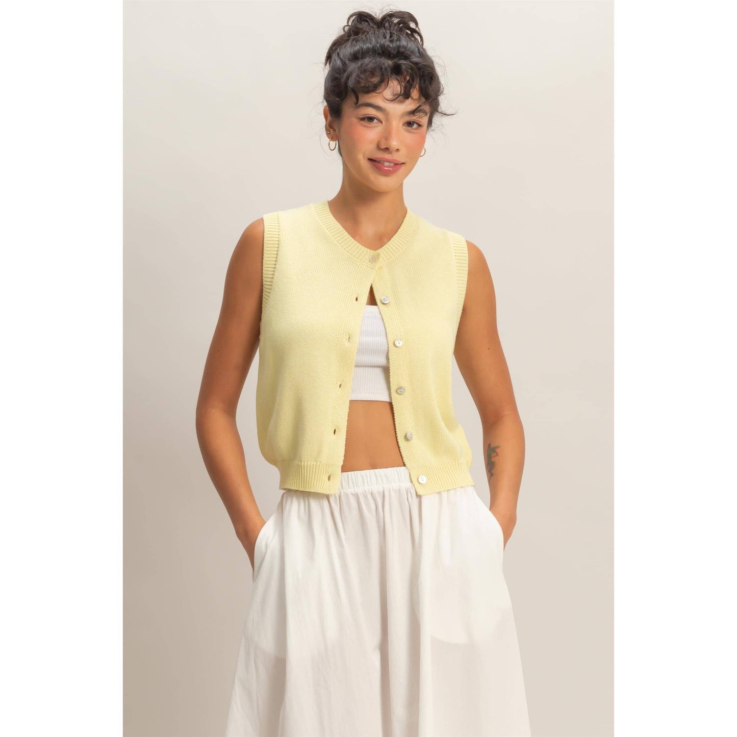 Button Up Sleeveless Cardigan