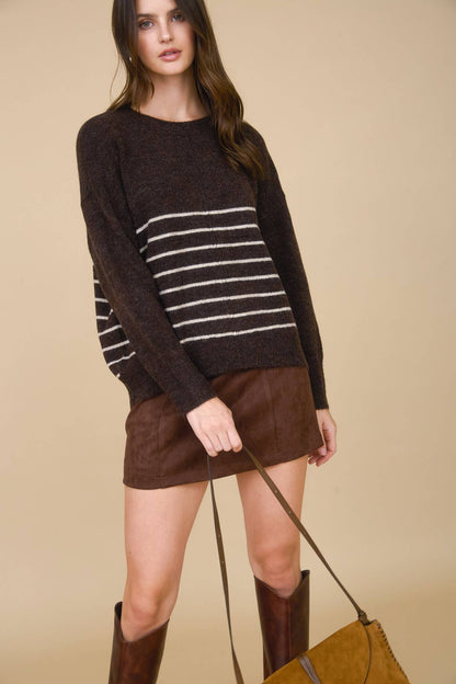 Stripe Front Seam Detail Long Sleeve Sweater