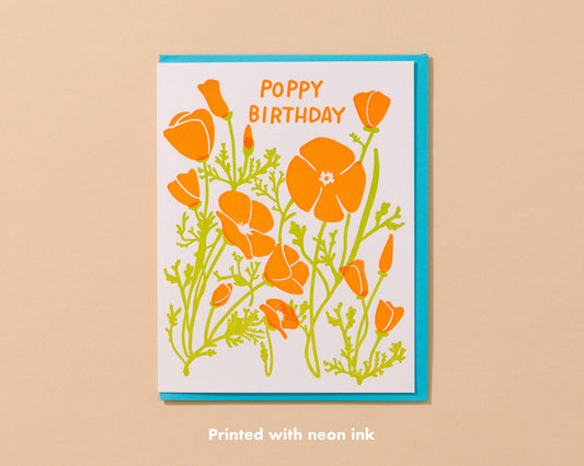 Letterpress Birthday Card—Poppy Birthday (California Poppy)