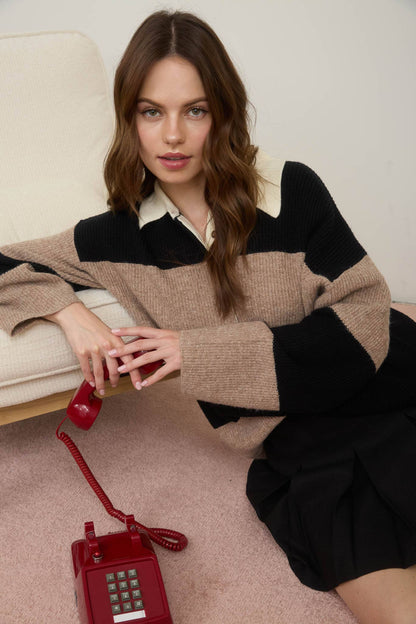 Contrast Collar Polo Sweater